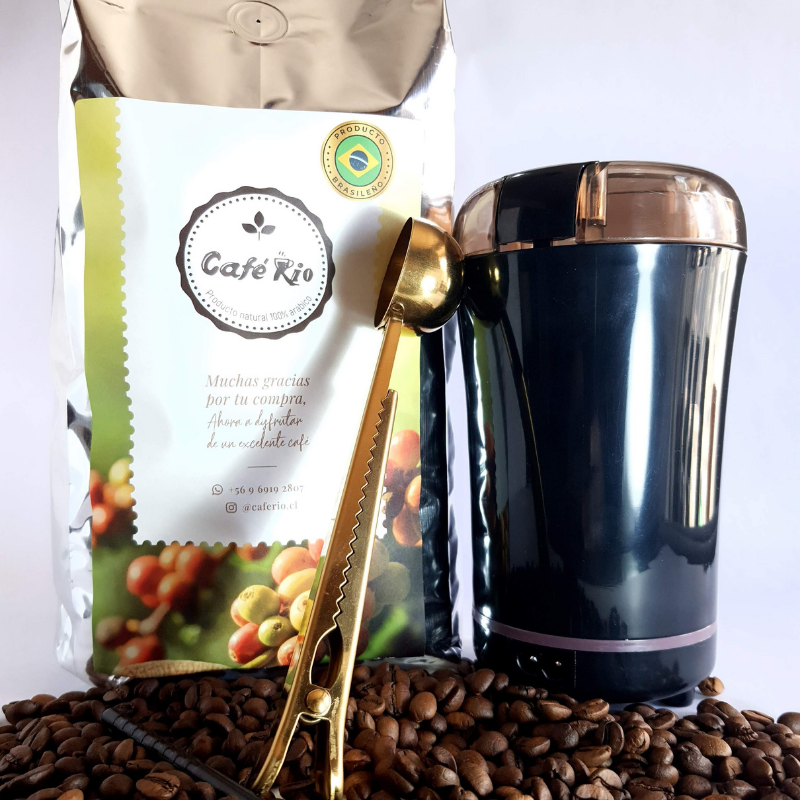 Café en grano variedad Superior mas Molinillo eléctrico y cuchara clip dosificadora