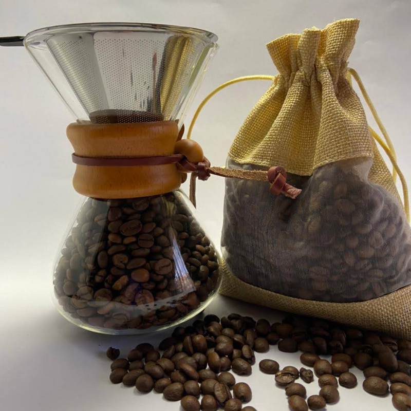 Cafetera tipo Chemex y 250gr café en grano especialidad superior
