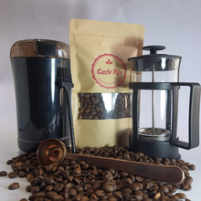 Cargar imagen en el visor de la galería, 250 gramos café variedad superior, molinillo eléctrico, prensa francesa y cuchara clip dosificadora
